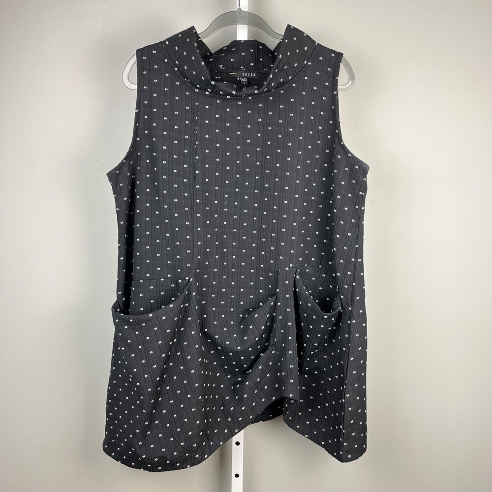 Kozan Oversized Top Womens‎ L Black Swiss Dot Lagenlook Baggy Tunic Shirt